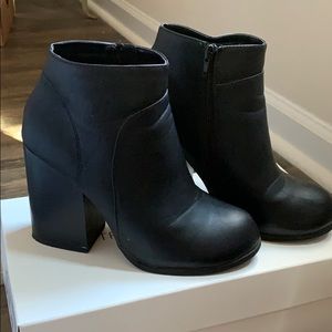 Black leather heeled booties